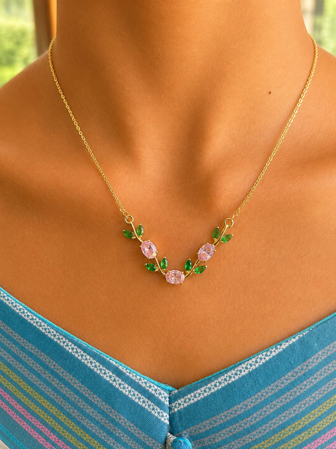 Royal Sapphire Blossom Necklace/ KC1124