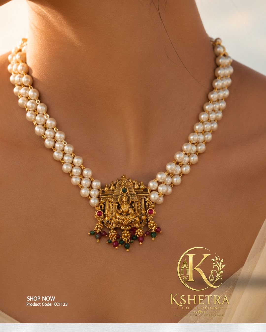 Lakshmi Pearl Temple Necklace/ KC1123