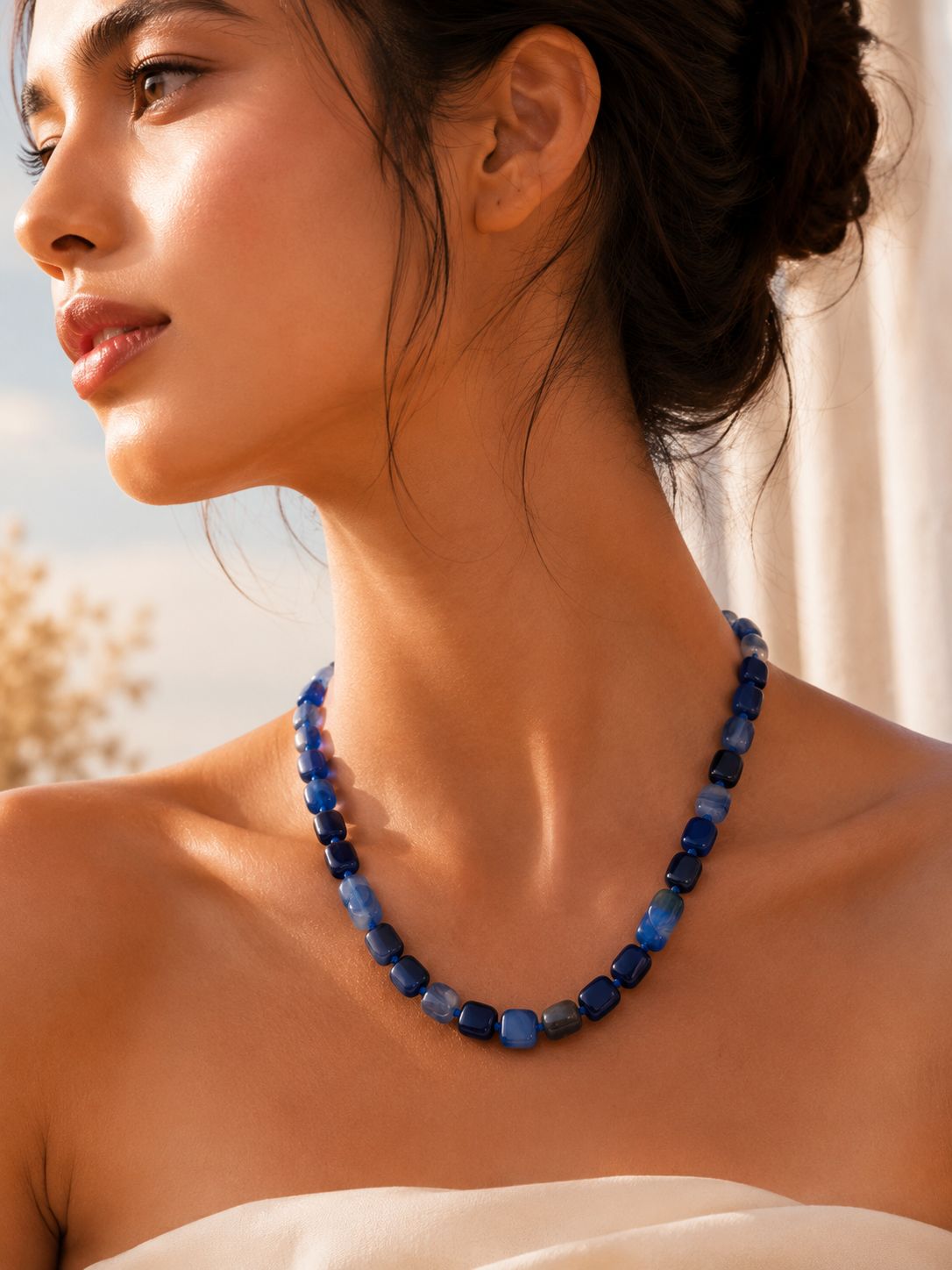 Midnight Sapphire Bead Necklace/ KC1200