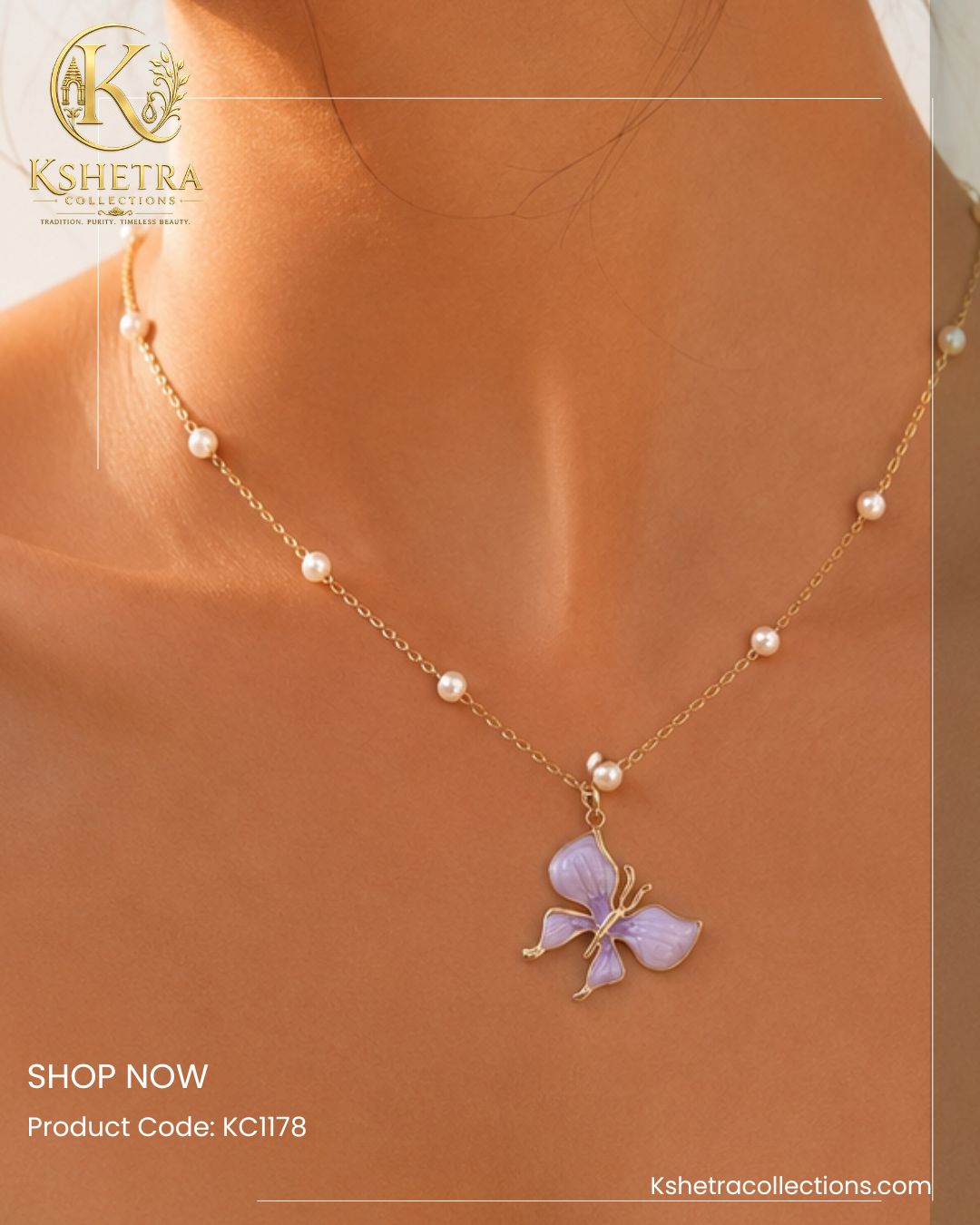 Lavender Flutter Pearl Necklace/ KC1178
