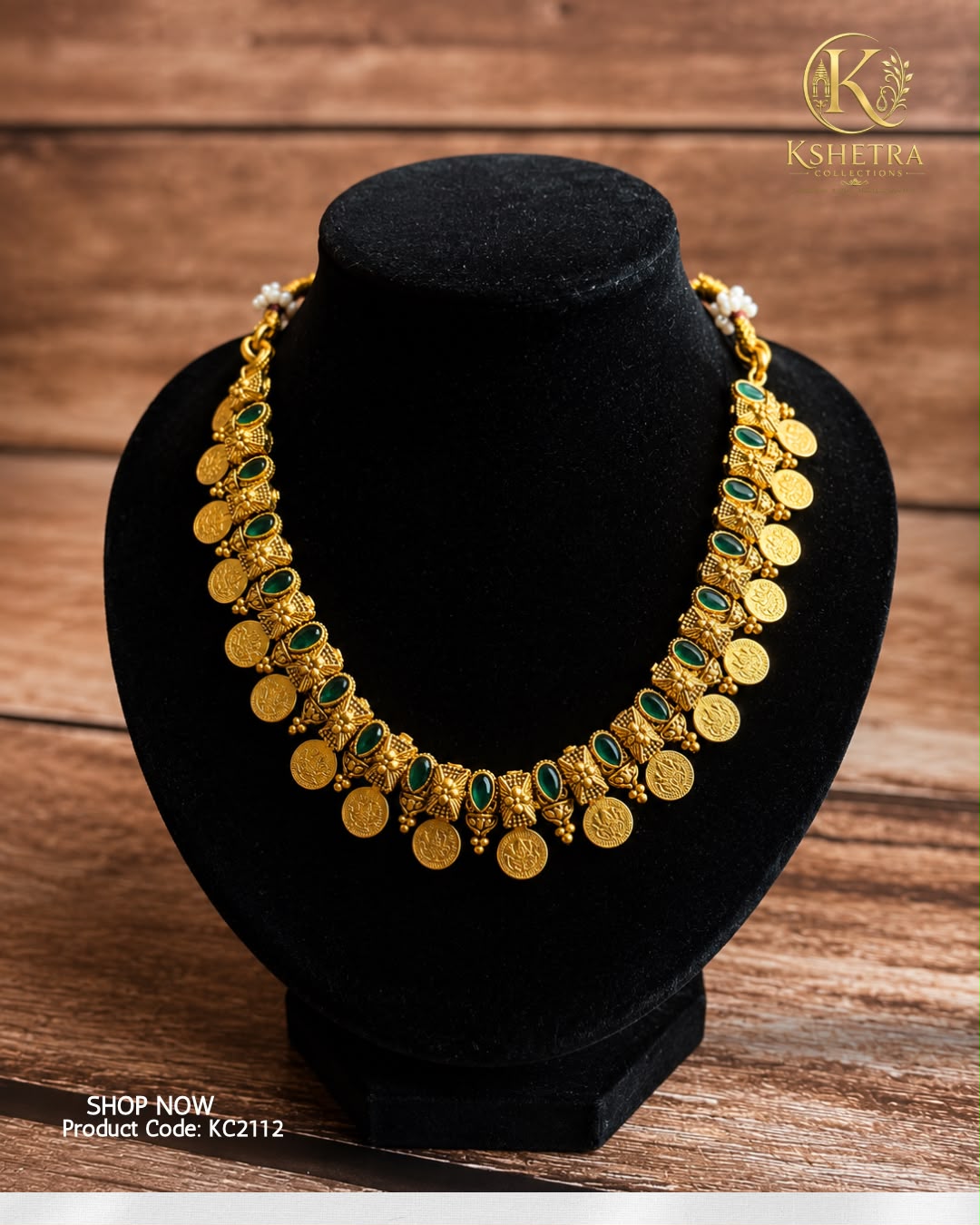 Emerald Lakshmi Coin Necklace /KC 2112