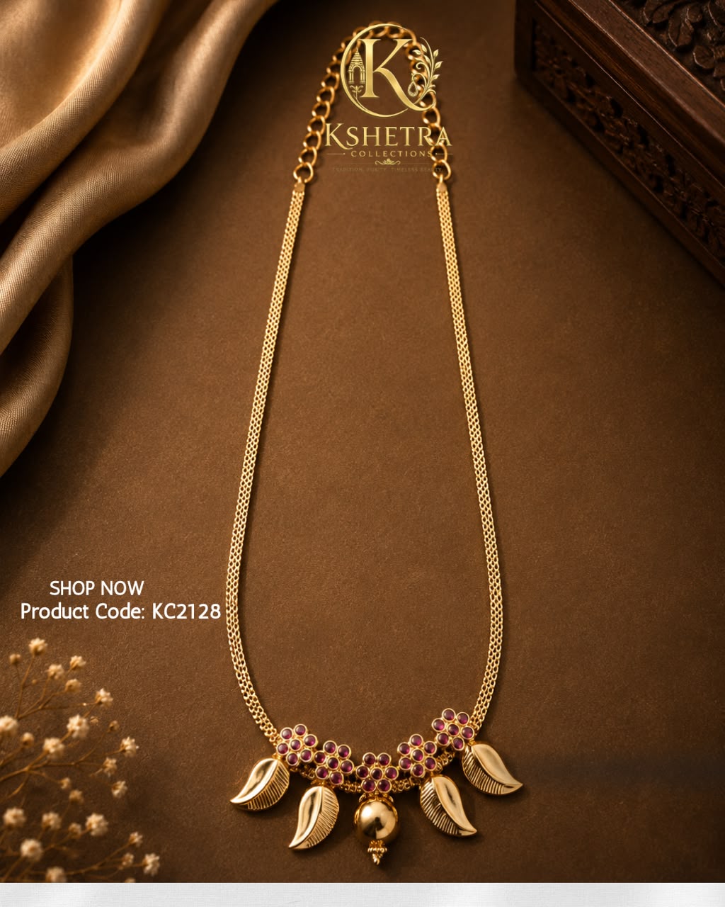 Ruby Blossom Leaf Necklace/ KC2128