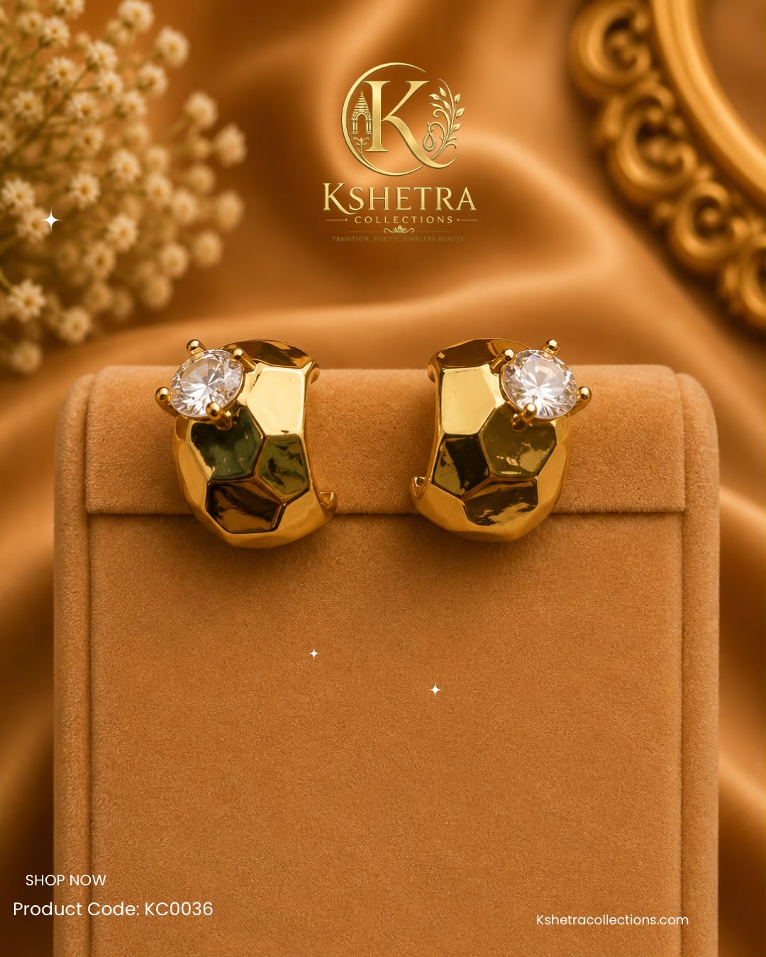 Glamorous Gold Crystal Stud Earrings/ KC0036