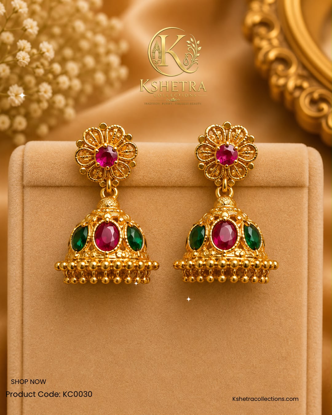 Ruby Emerald Temple Jhumka/ KC0030