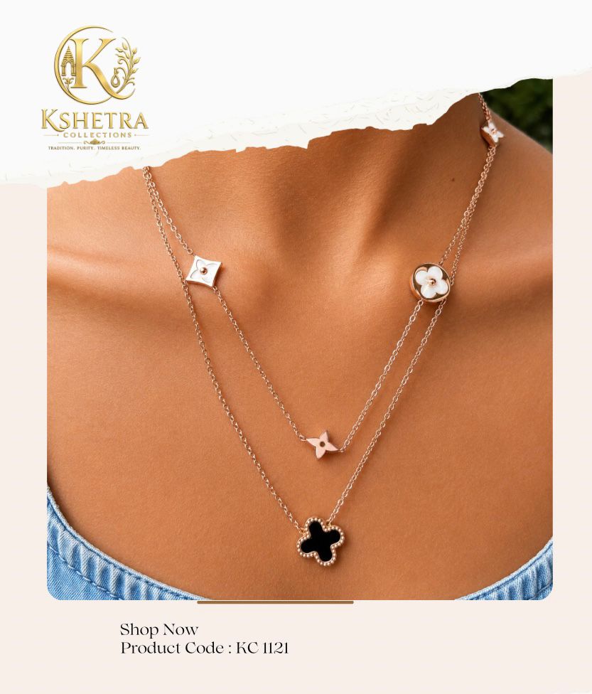 Luxe Clover Double Layer Necklace/ KC1121
