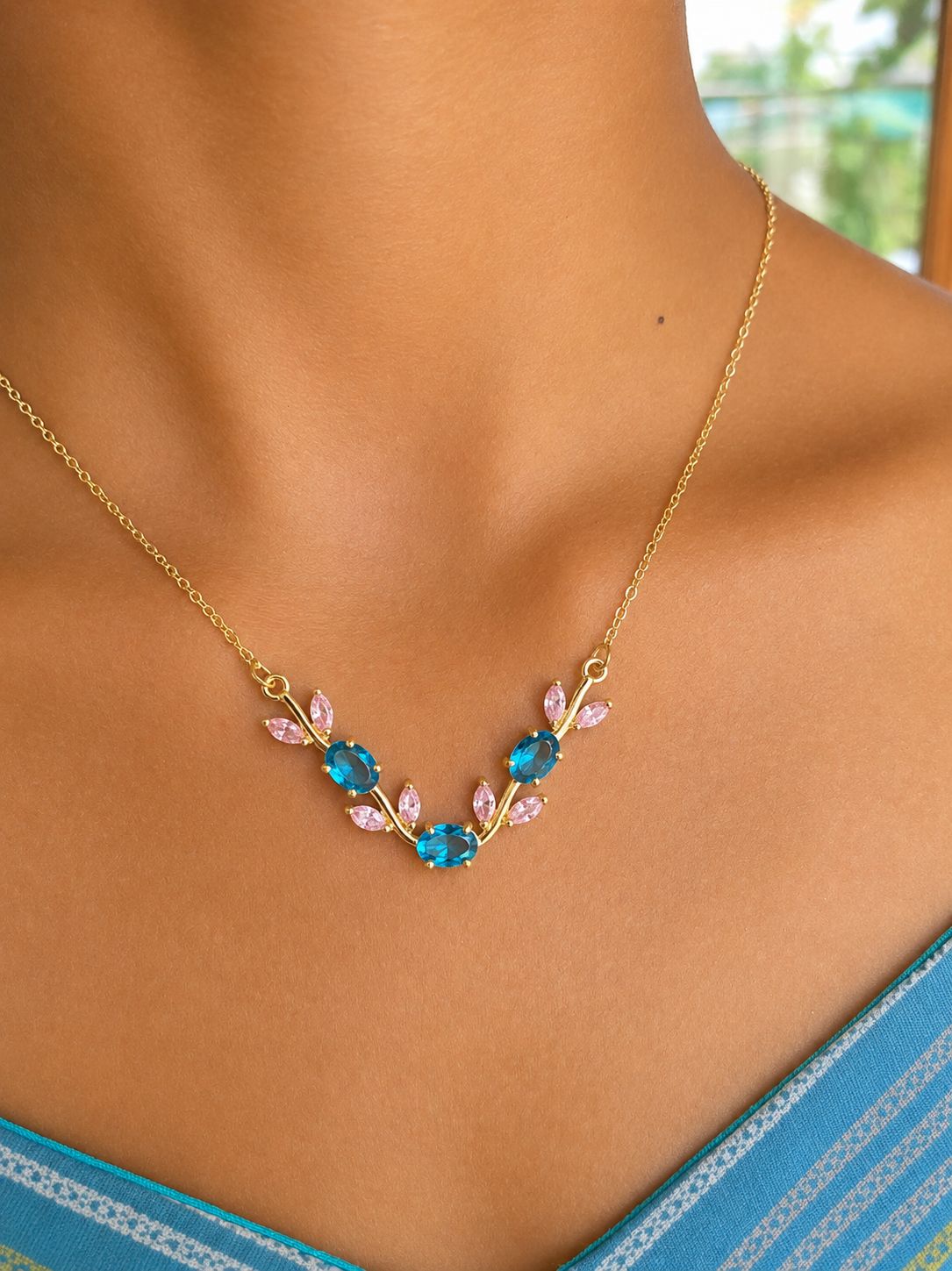 Royal Sapphire Blossom Necklace/ KC1124