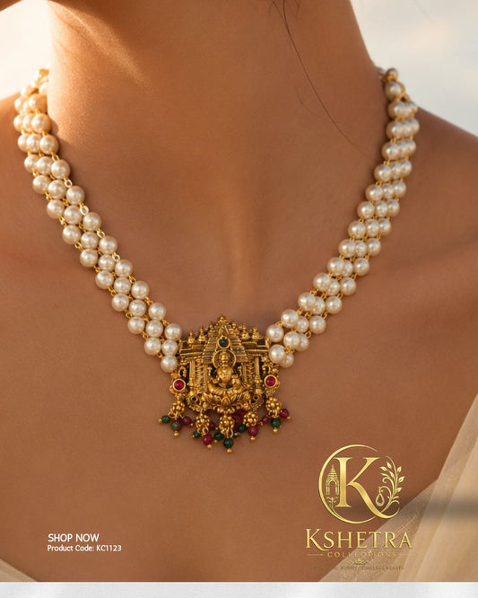Lakshmi Pearl Temple Necklace/ KC1123