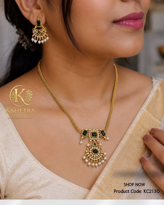 Emerald Pearl Royal Necklace Set/ KC2130