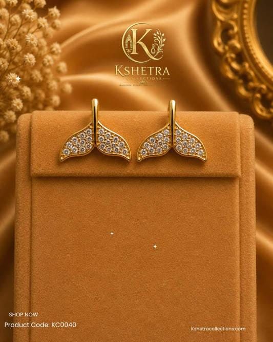 Elegant Leaf Crystal Gold Earrings/ KC0040