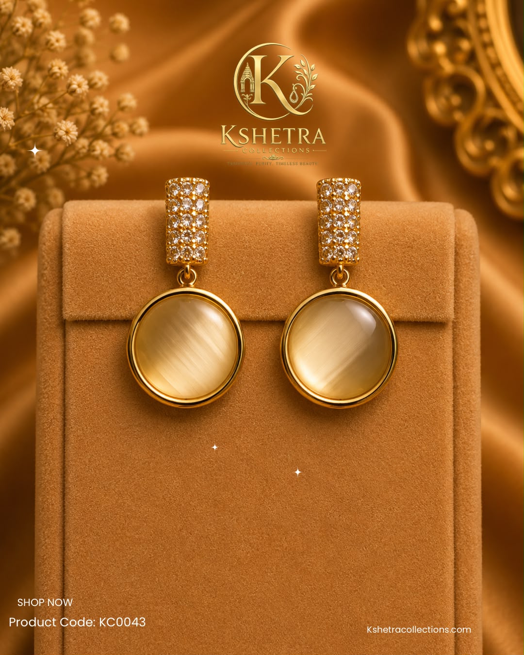 Elegant Gold Round Crystal Earrings/ KC0043