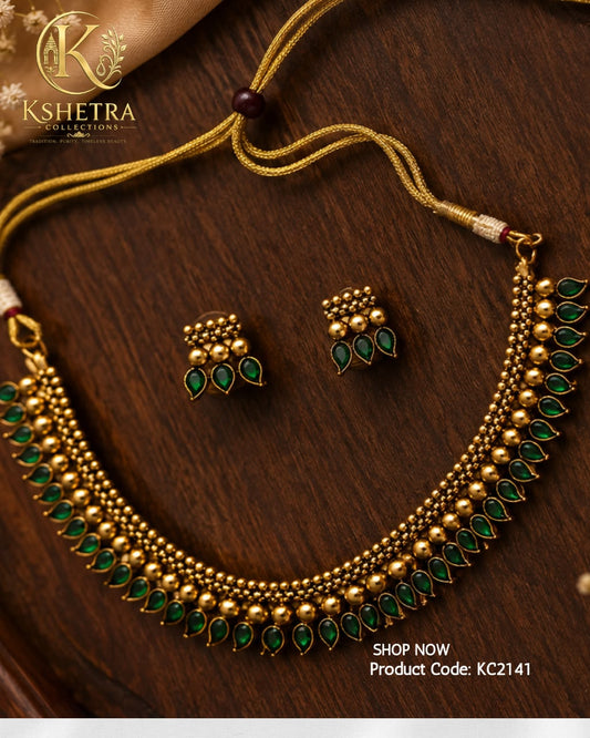 Emerald Beaded Bridal Necklace Set/ KC2141