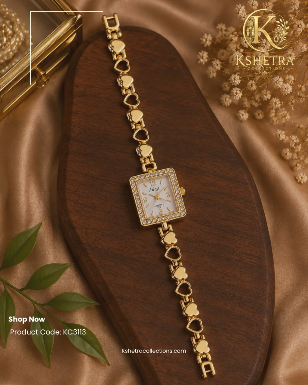 Golden Heart Link Bracelet Watch/ KC3113