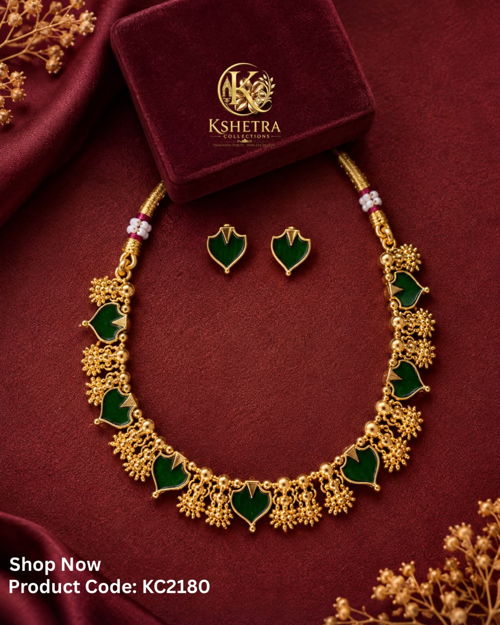 Emerald Leaf Heritage Necklace Set/ KC2180