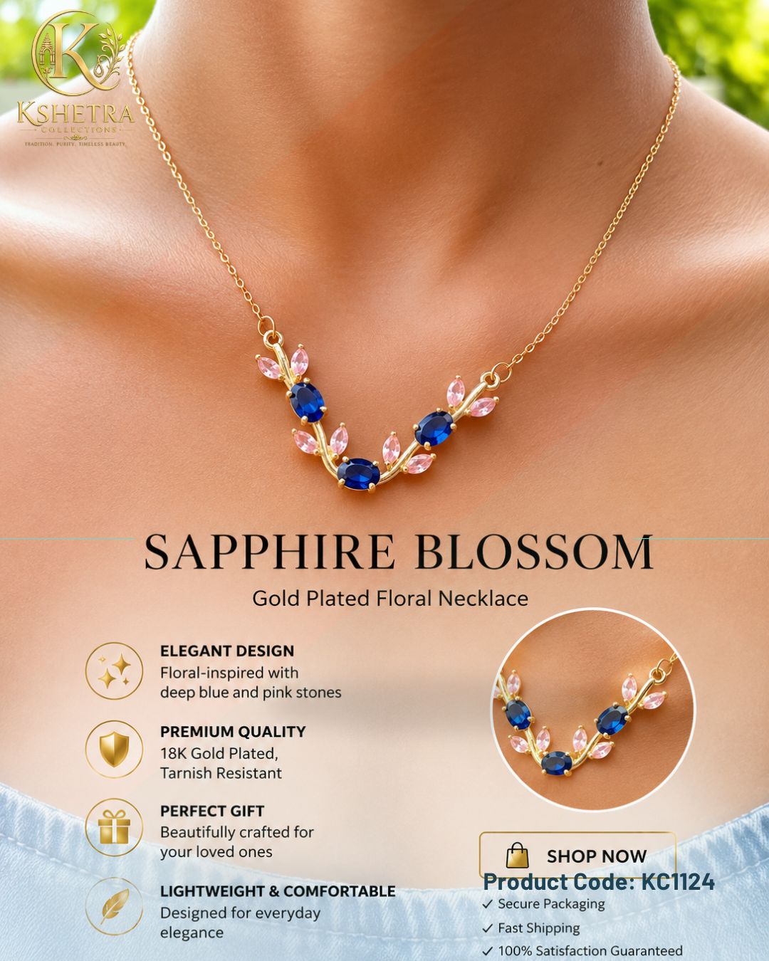 Royal Sapphire Blossom Necklace/ KC1124